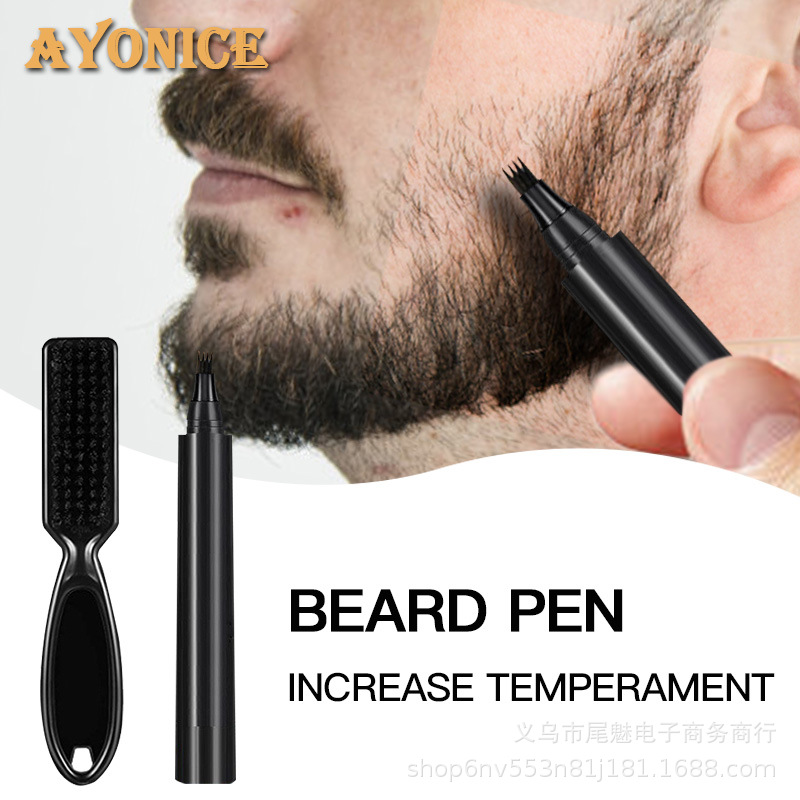 Cross-Border Hot-Selling Men's Four-Pronged Beard Pen Waterproof and Sweat-Proof Non-Smudge Beard Pen Beard Pen Neutral Without Logo