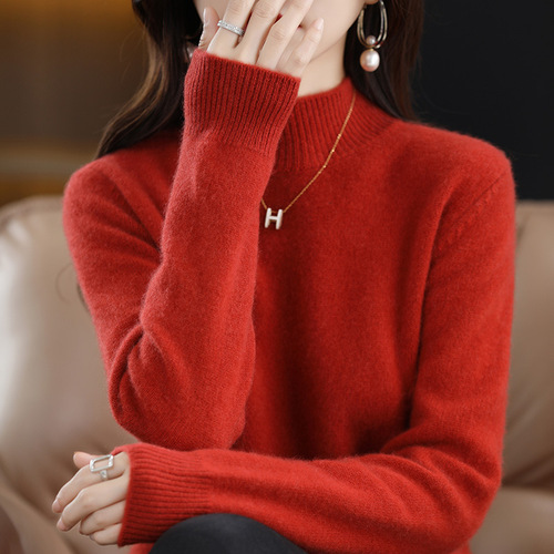 Women's Semi-High Collar Long-Sleeve Loose and Slimming Fashion Top Knit Sweater - Autumn/Winter New Arrival