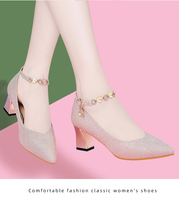 Giày cao gót nữ gót vuông 5-6 cm đế mềm không mỏi chân mùa hè màu sâm panh — L9013 [vàng] cao gót 5CM, L9139 [Đen] cao gót 6CM, L9139 [màu sâm panh] cao gót 6CM, L9013 [Đen] cao gót 5CM chi tiết 8