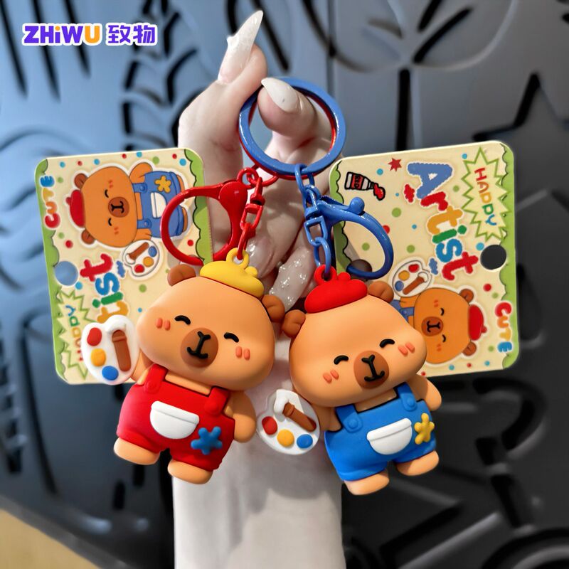 Painter Capibara Soft Rubber Keychain Cartoon Bear Doll Pendant Girl Backpack Decoration Creative Small Gift Painter Capibara Soft Rubber Keychain Cartoon Bear Doll Pendant Girl Backpack Decoration Creative Small Gift