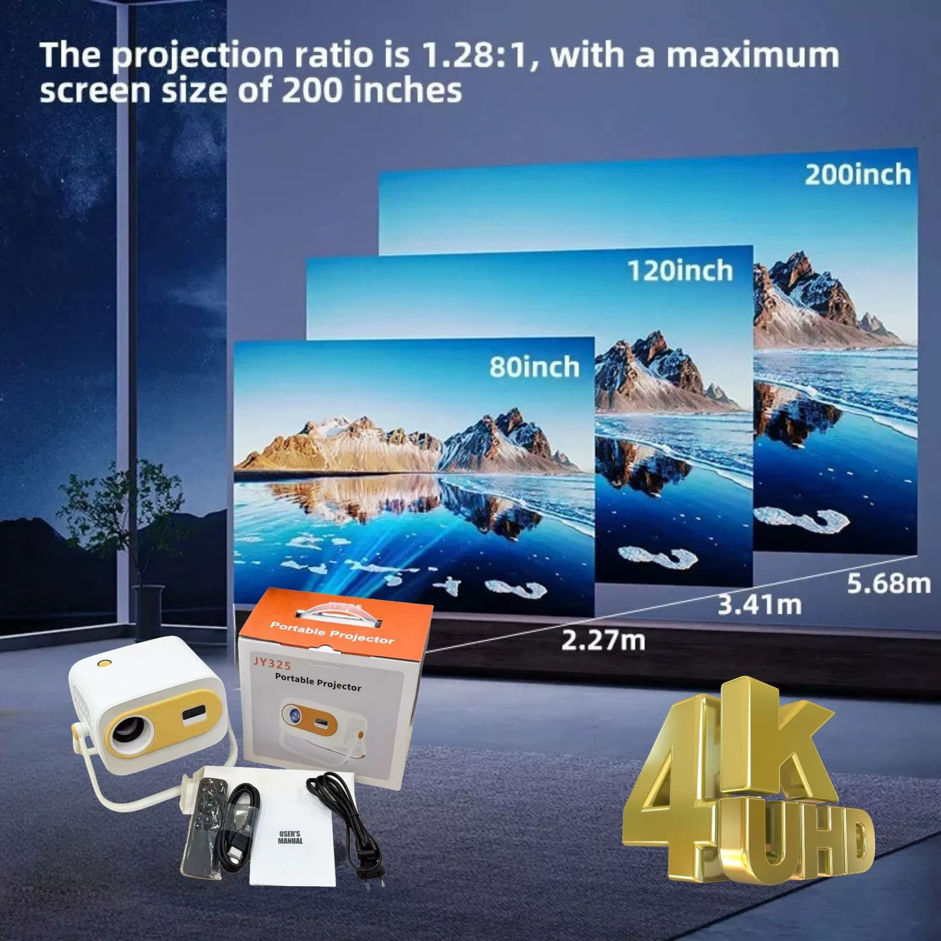Проектор JY325 на Android 4K с очень четким изображением, портативный умный домашний кинотеатр и офисный проектор