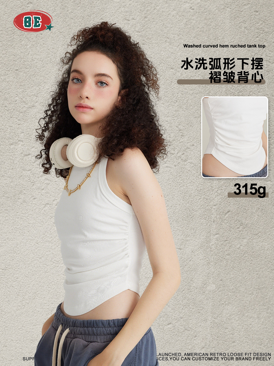 Be mujer ropa| American Street Wash Hot Chick chaleco en I pesado lavado en agua plegado arco bajo brazo sin mangas mangas cortas image 4