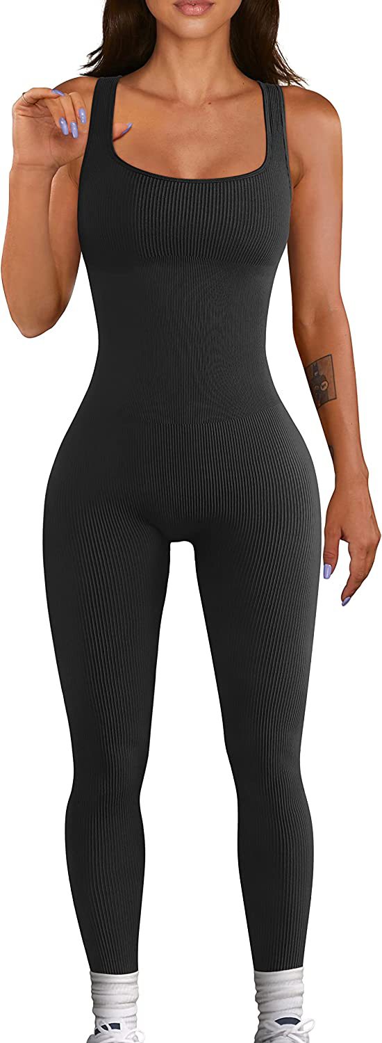 Europa y América transfronteriza 2023 verano sexy mujer yoga mono acanalado cuello cuadrado sin mangas deportes mono Pantalones image 9