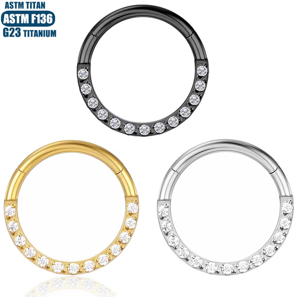 F136 Implant Grade Titanium Alloy Nose Ring Earring with Zircon CNC Seamless Ring - Fashion Geometric Jewelry detail image 12