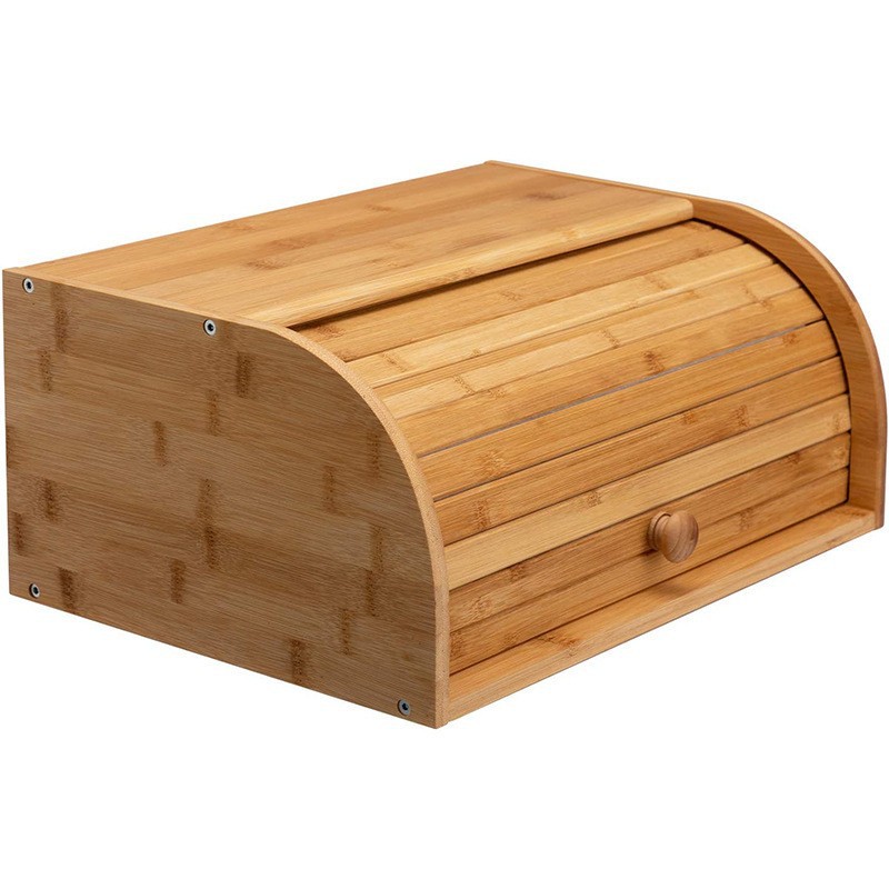 Pan caja de madera almacenamiento de aperitivos cocina a prueba de polvo caja de almacenamiento multiusos puerta de bambú de una sola capa caja de postre de pan
