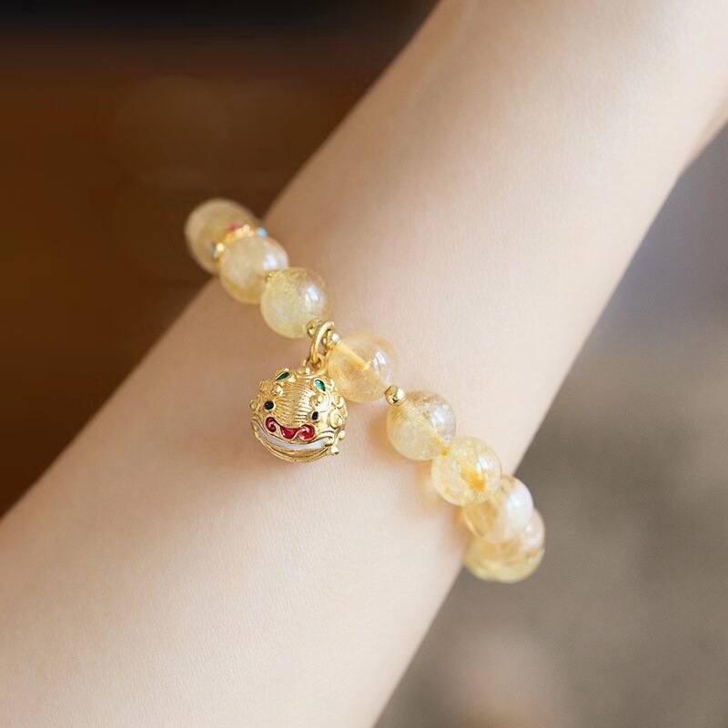 Natural citrine jade bracelet multi-treasure beads Golden Bell small pendant high-end elegant ins design for girlfriend