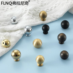 Modern minimalist round ball-style French-inspired bright silver cabinet door handle, pure copper golden finish—elegant and understated kitchen drawer pull with all-copper design
