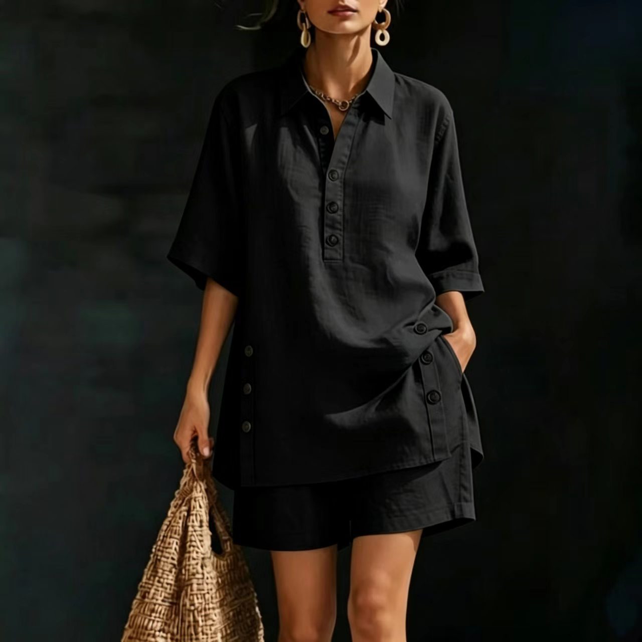 Women's Autumn/Summer Short Sleeve Shirt And Loose Pants Two Piece Set Relaxed Everyday Wear Comfortable Feshion_ecoleips.com