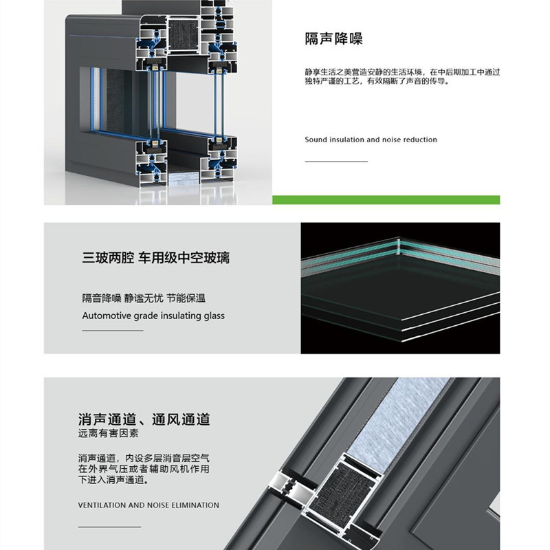 Yixin Thermal Break Aluminum Ventilation and Soundproof Windows, Noise Reduction and Heat Insulation, Street-Facing Ventilation and Soundproof Windows, Balcony System, Aluminum Alloy Doors and Windows