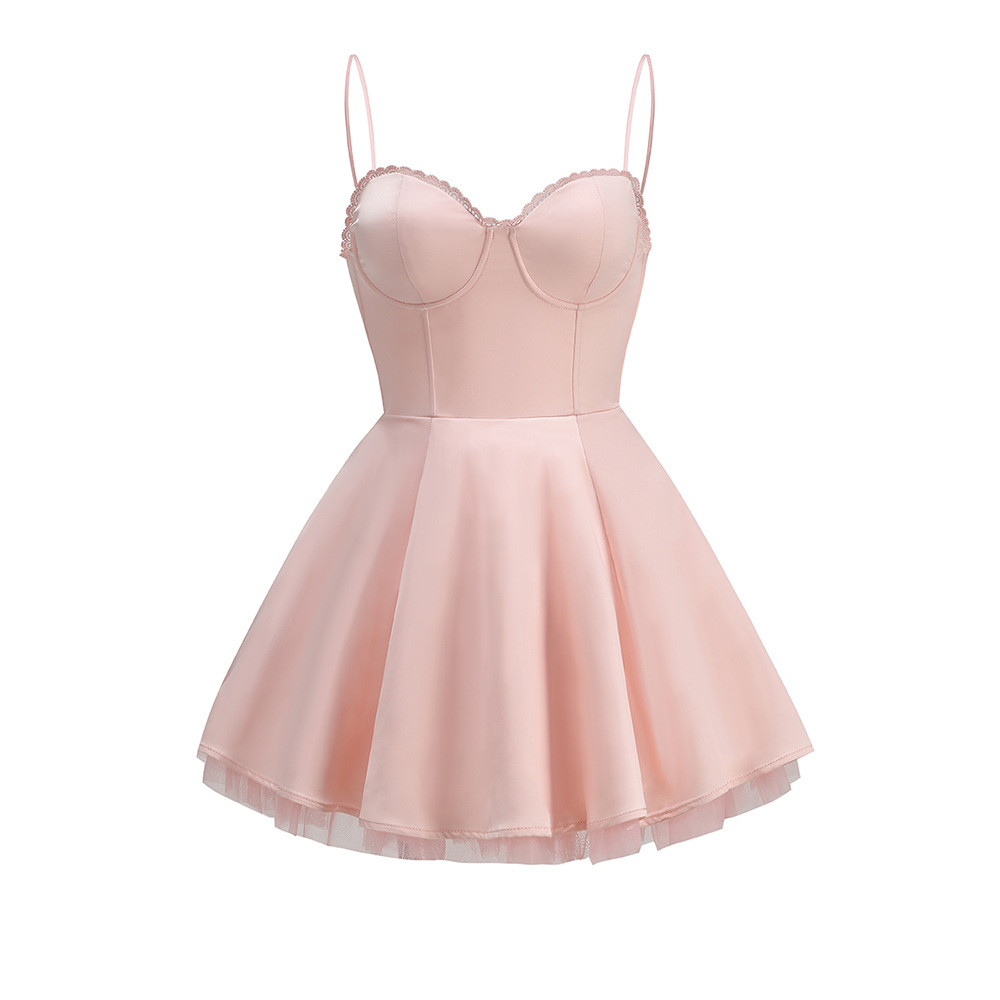 ChicShe ChicShe Robe mini d'été pour femme, sans bretelles, rembourrée, duveteuse, élégante et haut de gamme, doublée de maille._voghion.com