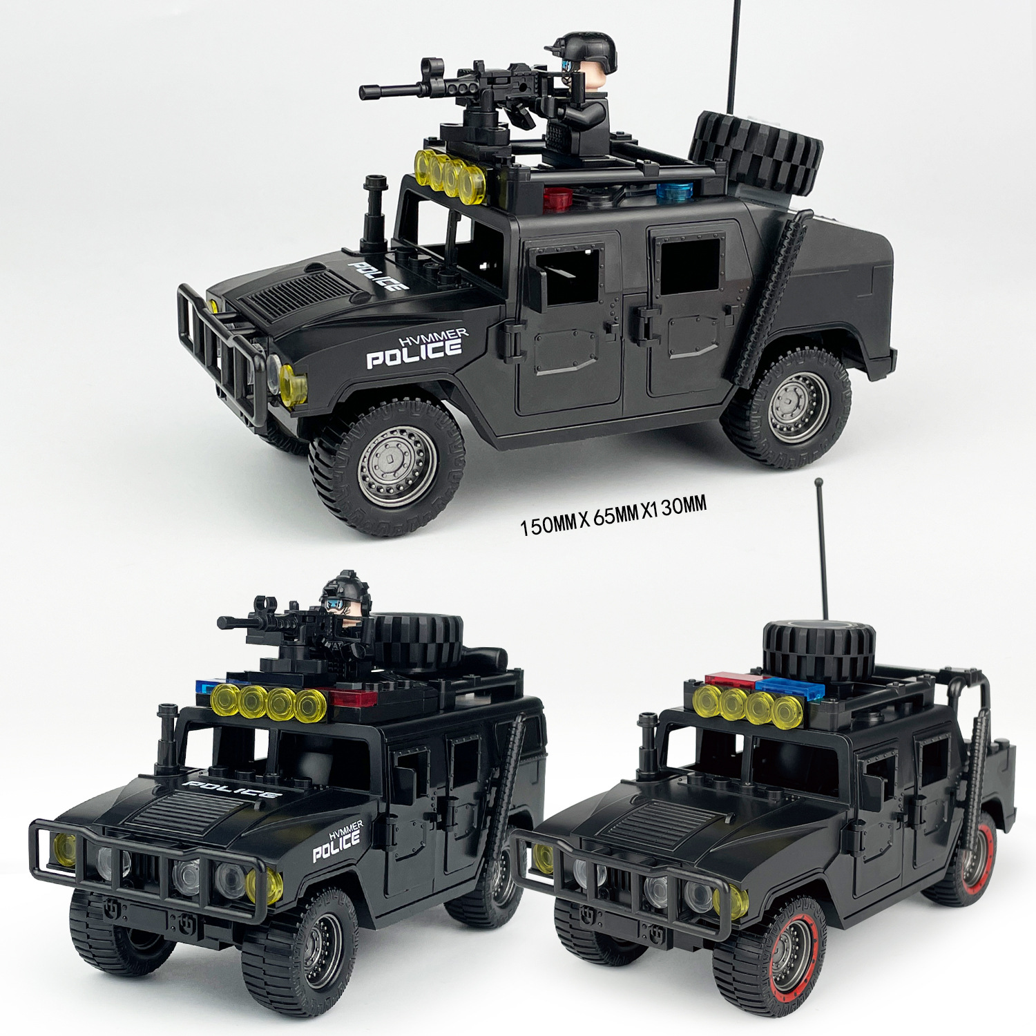 10款悍马车跨境批发香江儿童小颗粒积木拼装玩具机枪配件人仔X027