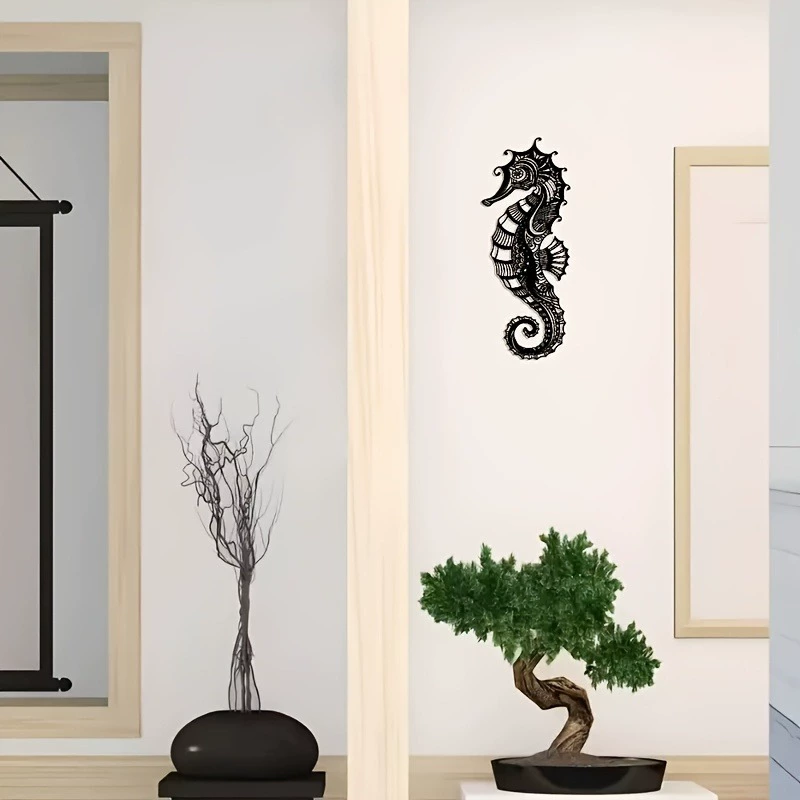 Современное искусство, искусственный морской конек, настенное украшение, черная железная вырезанная линия, настенное украшение, простой домашний настенный конек, подвесной
