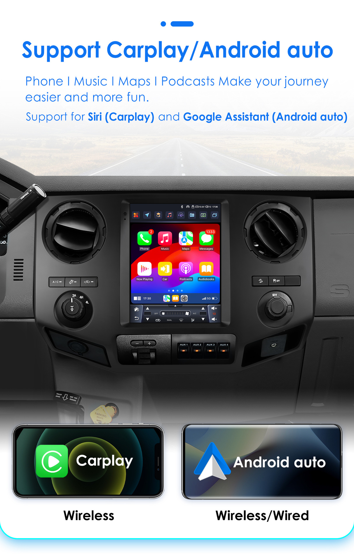 Suitable for 09-16 Ford F250 F450 Smart 9.7inch Vertical Screen Frame Car Navigator All-In-One Machine