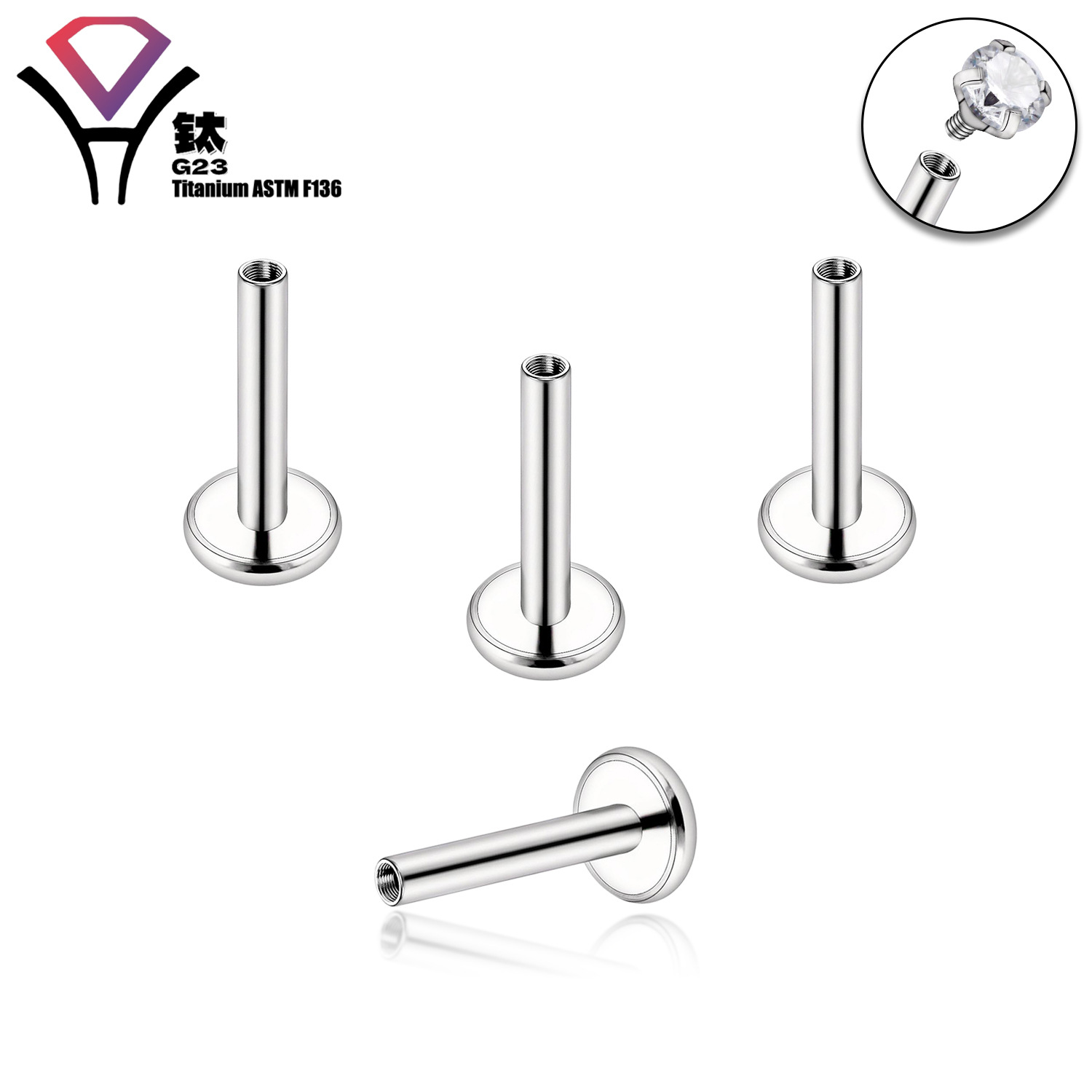 Factory Direct Sales G23 Titanium Lip Nail Base Internal Thread Replacement Rod Nose Nail Ear Bone Nail Piercing DIY Jewelry Accessories