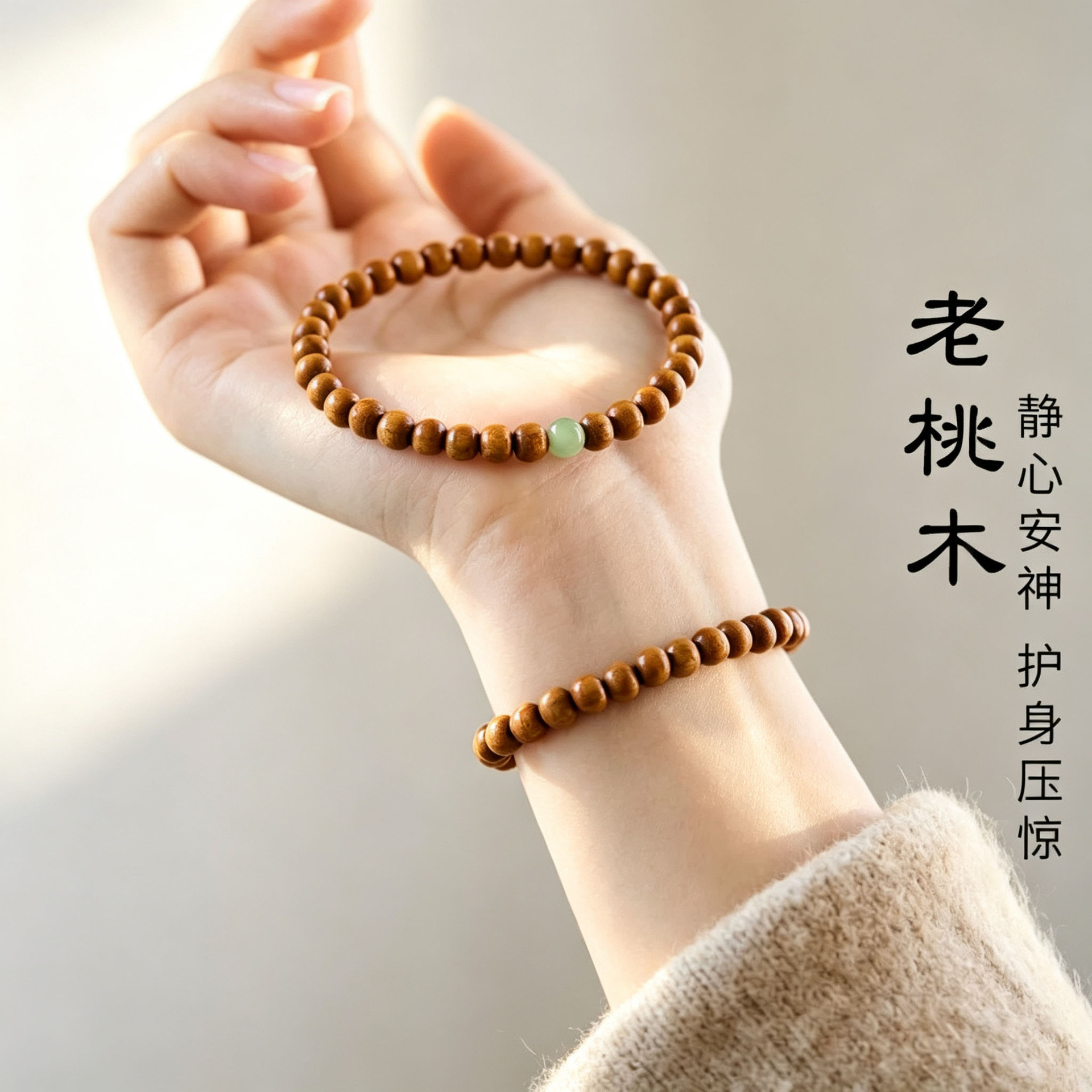 Natural aged peach wood lotus seed single and double loop bracelets for men and women, wooden six-character mantra prayer beads, double loop cultural toy bracelets