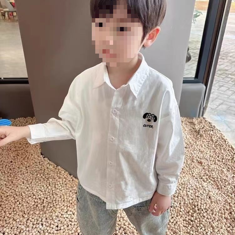 Camisas de mangas largas de algodón para niños bordados de estilo extranjero versátiles 2025 otoño primavera y otoño camisa blanca con solapa