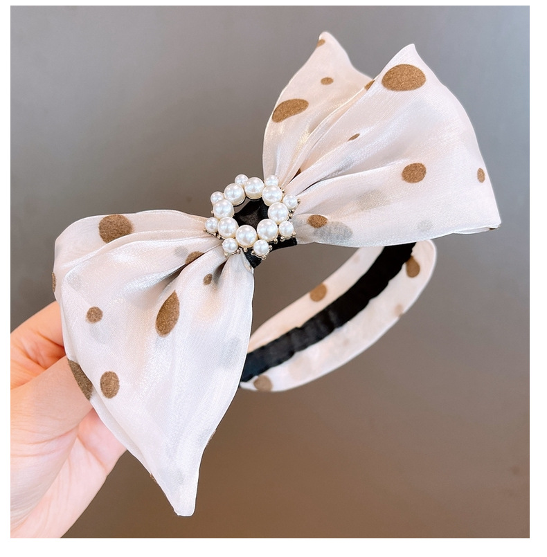 Fashion Polka Dot Big Bow Pearl Pink Headband display picture 10