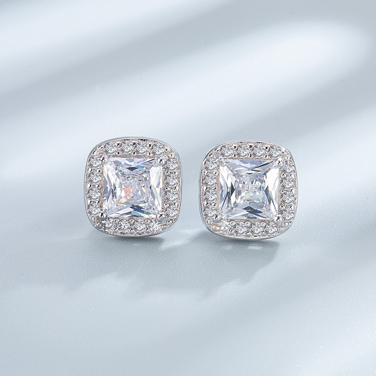 1g Weight Zircon Inlay Material Jewelry Set Classification Jewelry Set Quantity Daily Occasion 925 Sterling Silver Material Geometric Pattern Women's Gender Elegant, Simple Style Style Sterling Silver S925 Pink Square Jewelry Necklace Ear Stud Ring Silver Jewelry Set 9
