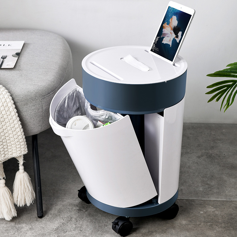 Japanese-Style Round Classification Trash Can, Large Capacity Trash Bin, Movable Household Storage Bin, Dry and Wet Separation Trash Can