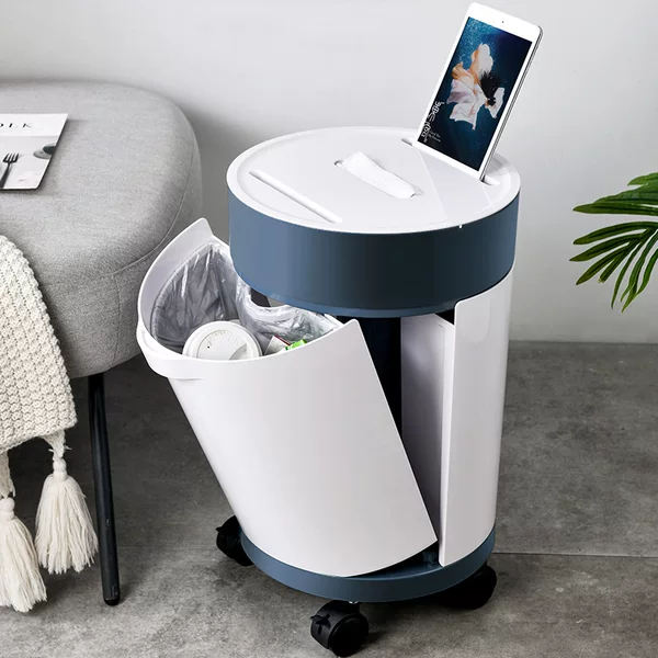 Japanese-Style Round Classification Trash Can, Large Capacity Trash Bin, Movable Household Storage Bin, Dry and Wet Separation Trash Can