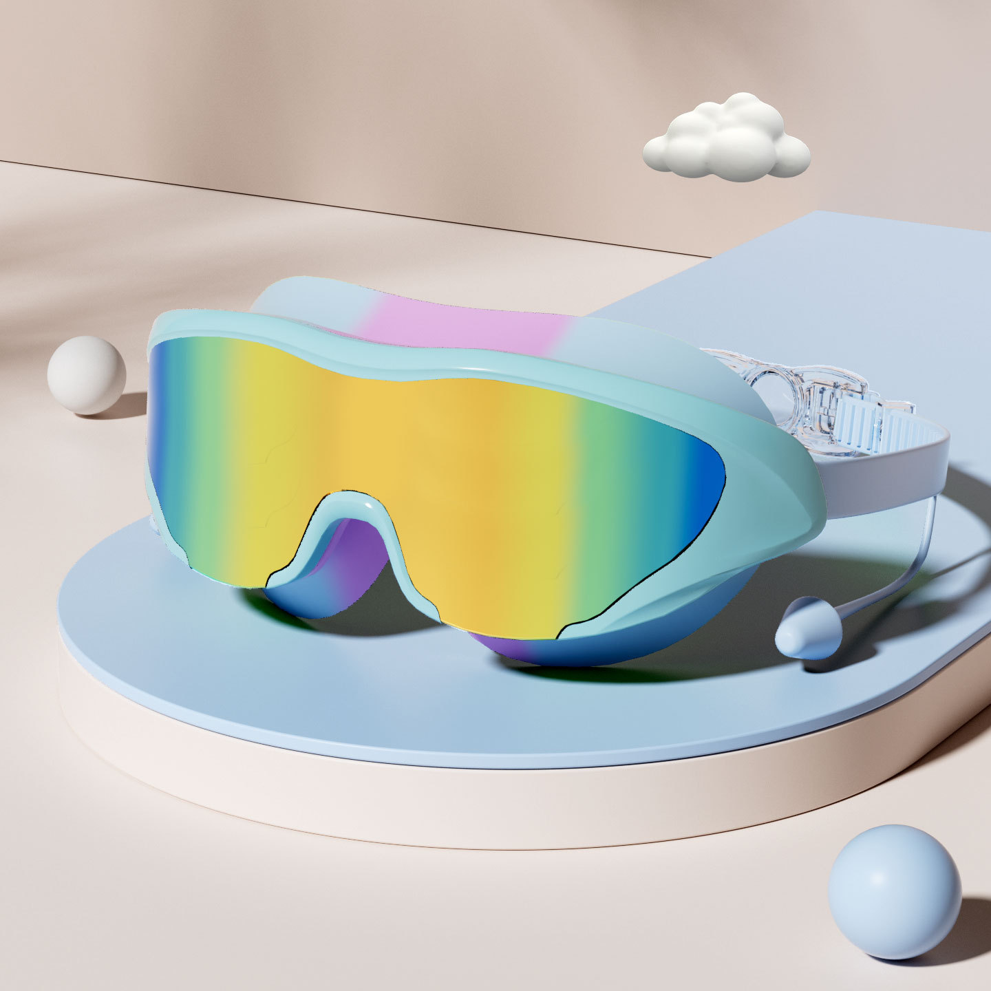 Set de Gafas y Gorro de Natación de Marco Grande PC y Silicona Antivaho e Impermeable para Adultos