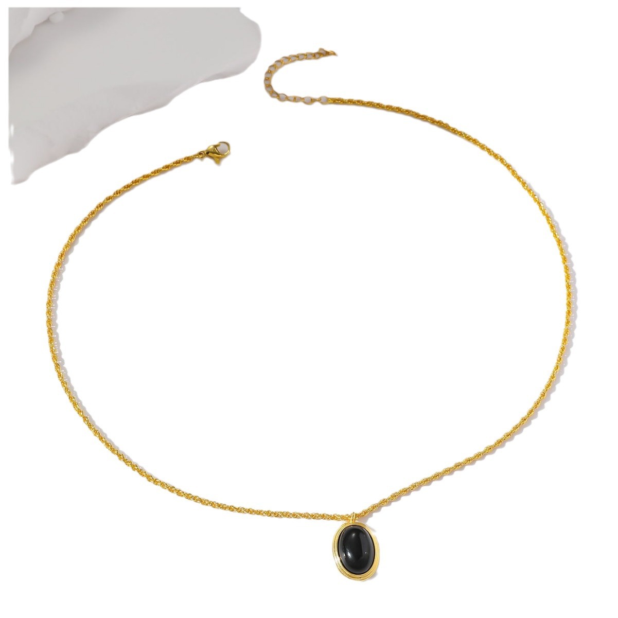 Colier oval cu opal, stil cool, cu extract de praf, cu aluat prăjit și răsuciri, guler cu lanț_voghion.com