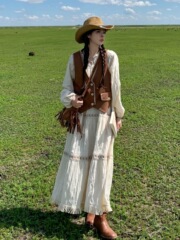 新款川西旅游穿搭连衣裙套装春秋女美拉德新品感长裙子年轻潮