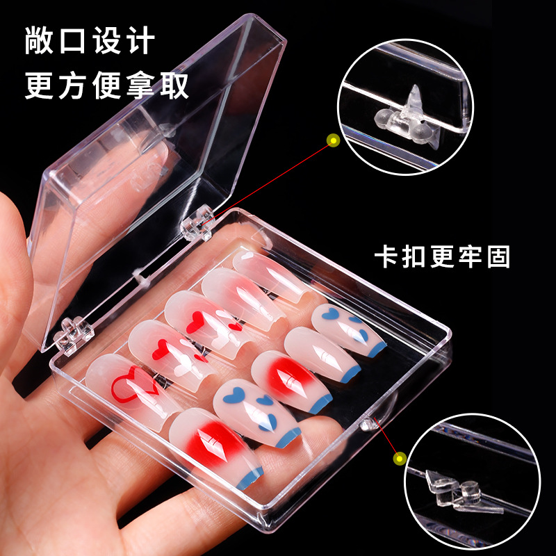 Nuevo tipo de caja de almacenamiento de uñas de alta gama transparente cuadrada caja de herramientas de tapa de flip, caja especial de almacenamiento de uñas de manicura