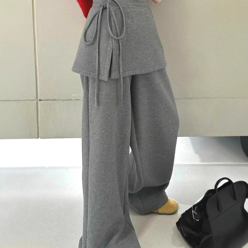 Korean Style Y2K Women's Casual Fashion Lace-Up Culottes Jogging Straight-Leg Pants Wide Leg Trousers Women's Clothing
