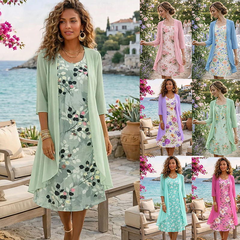 European and American Hot-Selling Independent Site Amazon Wish Spring and Autumn Fashionable and Elegant Chiffon Dress Two-Piece Set European and American Hot-Selling Independent Site Amazon Wish Spring and Autumn Fashionable and Elegant Chiffon Dress Two-Piece Set