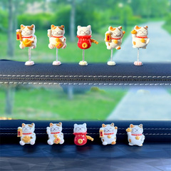 2024可愛好運貓搖頭汽車擺件中控台招財貓祝福車載搖頭小擺件