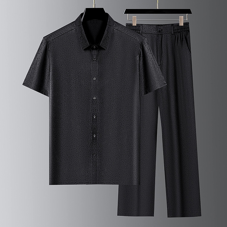 Estilo de verano de mediana edad y ancianos, papá, abuelo, hombres finos, camisa casual de manga corta, camisa, cintura elástica, traje de pantalón