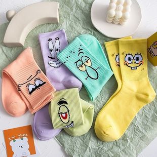 Couple stockings women's cotton mid-high color cartoon eyes funny expression spring and autumn summer sports ins trendy men w