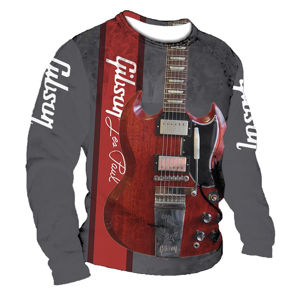 2022 retro hombres 3D digital placket abierto de siete botones Camiseta de manga larga de los hombres de guitarra patrón transfronterizo estación independiente