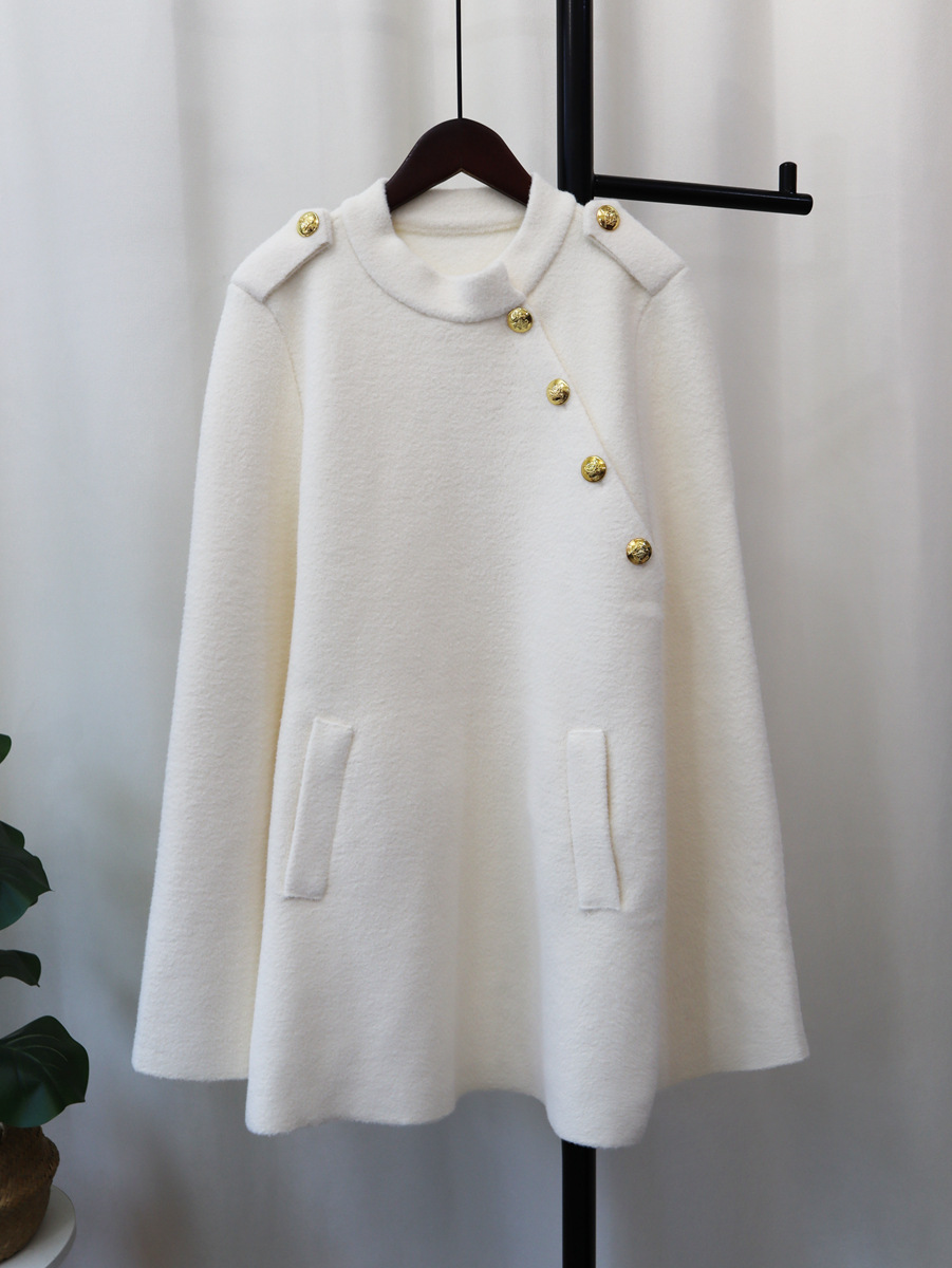 Nuevo abrigo de lana de doble cara tejido para mujer, otoño e invierno 2024, con un toque de alta gama, cinturón, estilo francés, estilo Chanel, suéter tipo capa.