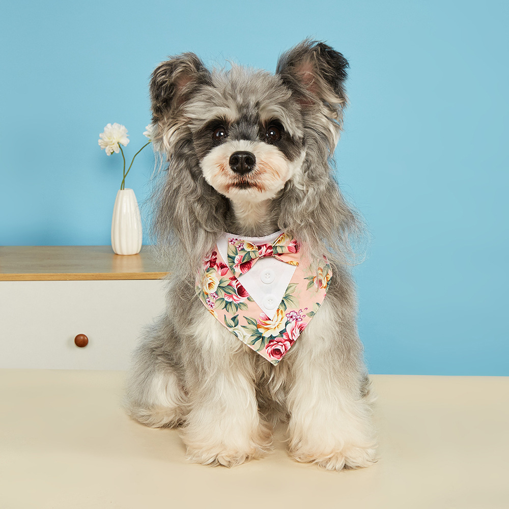 TANPOPO Traje de flores nuevo transfronterizo Toalla de saliva para mascotas Toalla triangular para mascotas Velcro Bufanda para perros