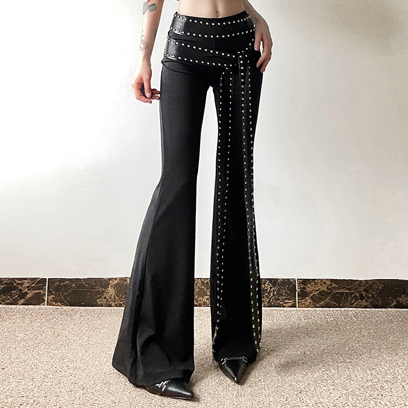 Cross-border European and American Style 2024 Summer New Women's Fashion Trend Design Sense Slim-fit Rivet Micro-lar Casual Pants