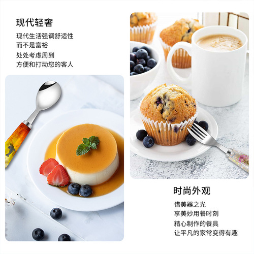 ins wind drop glue handle mold 304 stainless steel western food knife, fork and spoon set household stainless steel long handle spoon and fork mold