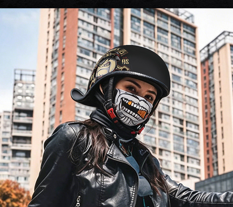 Electric Motorcycle Helmet, Retro Half Helmet, Men's and Women's Scoop Helmet, Motorcycle Flip-Up Helmet, Spring and Summer Electric Battery Safety Helmet