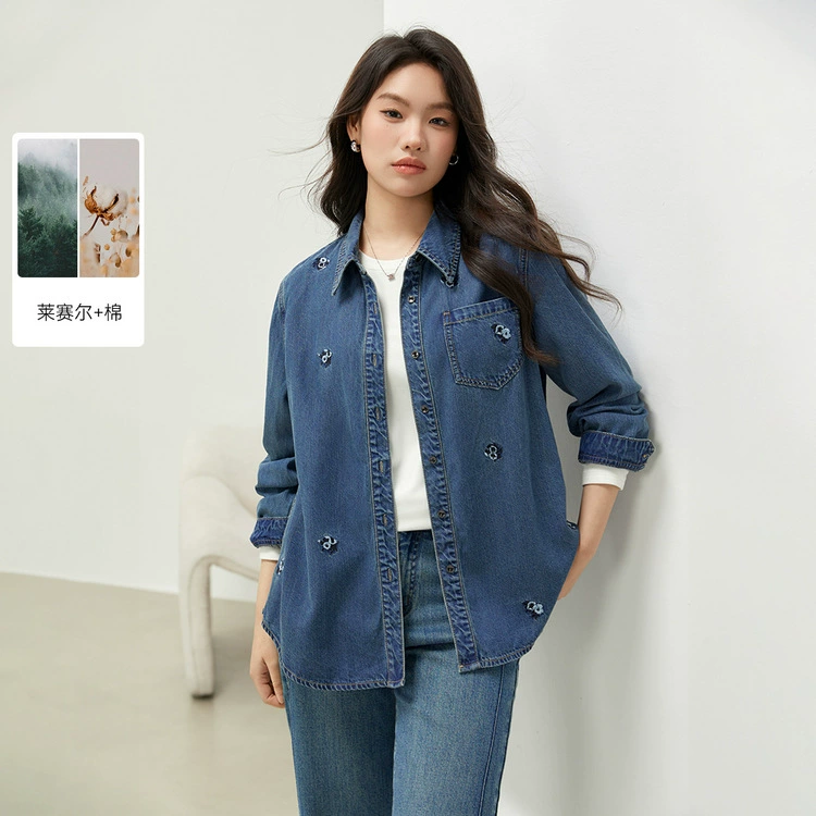 [Модный отворот и удобный дикий Leisel рубашка] Funny Show большой размер женский толстый mm2025 весенний новый