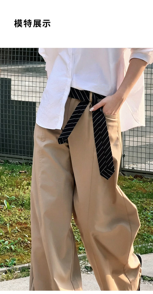 Quần tây nữ ống đứng dáng rộng cạp cao, phong cách tối giản, vải rủ nhẹ — Màu kaki sương mù chi tiết 8