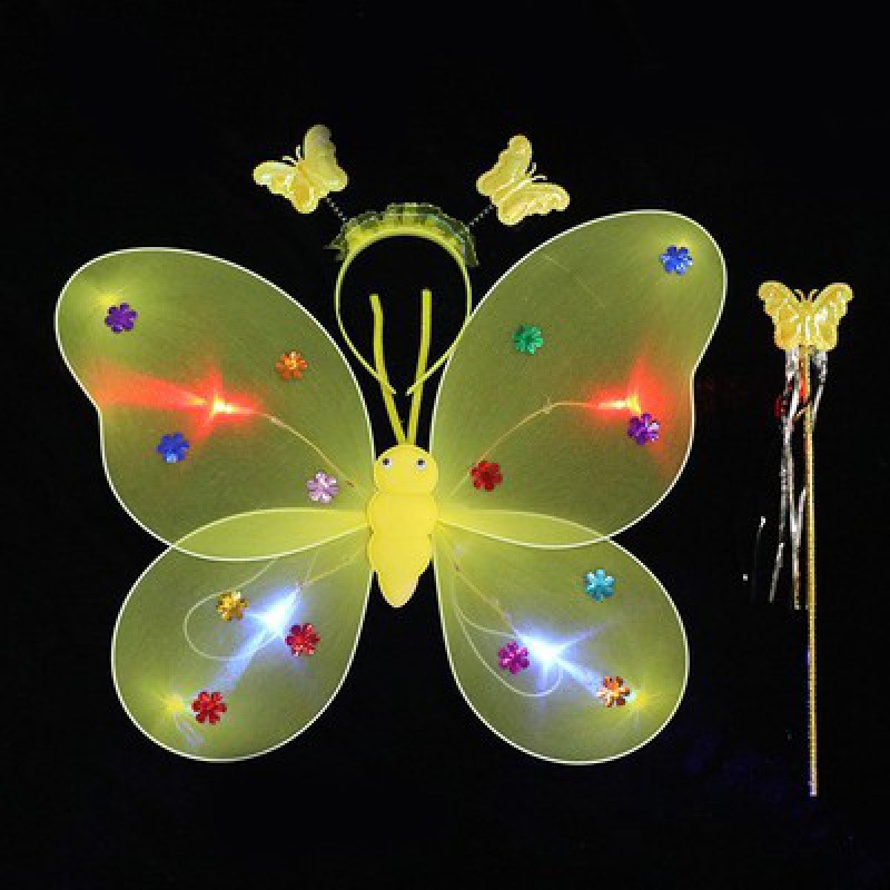 Mariposa luminosa alas de niña espalda juguetes flash niños maravillosos hadas varitas mágicas hadas flores set de tres piezas