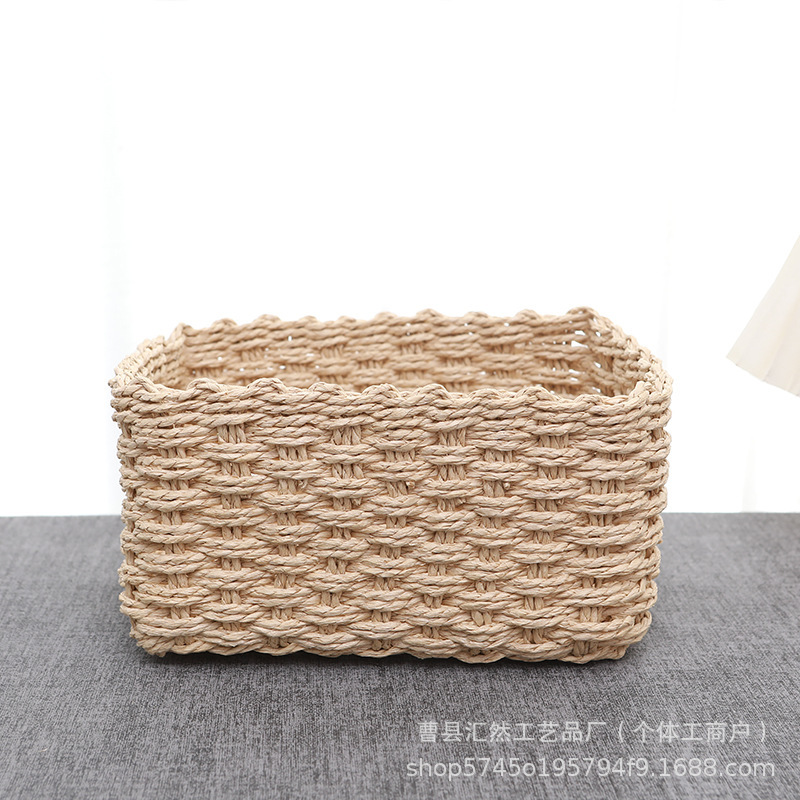 国境を越えた手作りの草編み収納かご、家庭用リビング雑貨・おもちゃ収納ボックス、卓上化粧品収納バスケット|undefined
