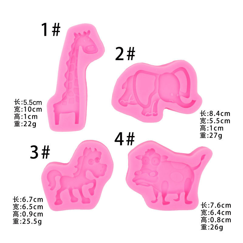 Nueva serie de animales dibujos animados molde silicona jirafa becerro pony elefante DIY herramienta arcilla fondant