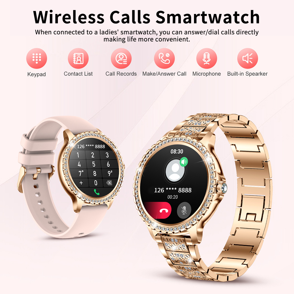 Reloj inteligente de moda para mujer con Bluetooth, llamadas, multifuncional, resistente al agua, alarma y reloj deportivo._voghion.com