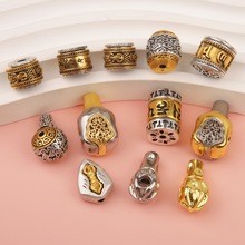 藏银六字真言双色桶珠文玩珠转经轮佛珠diy复古手链串珠饰品配件