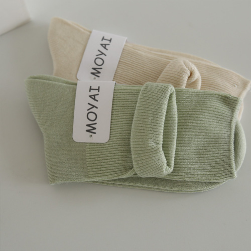 Summer and Autumn New Women's Socks Macaron Color Series Double Needle Mid-Calf Socks College Style Instagram Style Fresh and Clean Flared Edge Socks