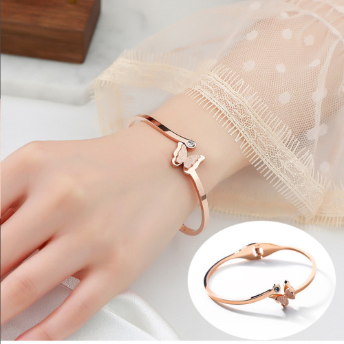 Japanese and Korean 18k rose gold frosted butterfly bracelet for women titanium steel non-fading simple bracelet live mouth adjustable bracelet