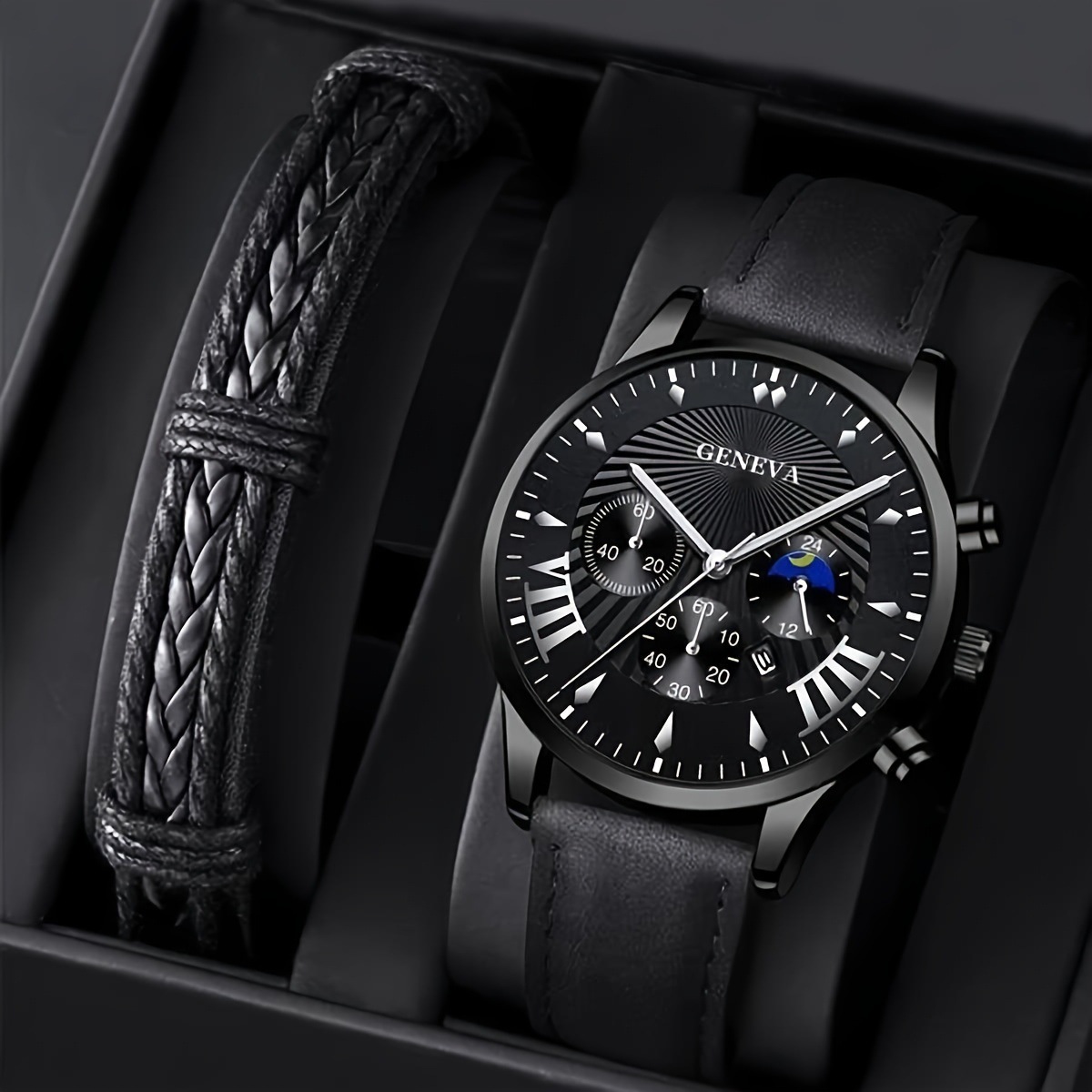 Business casual men's belt quartz watch personality fashion large plate calendar three eyes six needle steel watch in stock_voghion.com