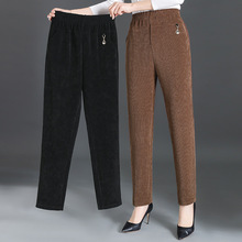 妈妈裤子秋冬款灯芯绒加绒加厚中老年女裤春秋加肥大码直筒休闲裤